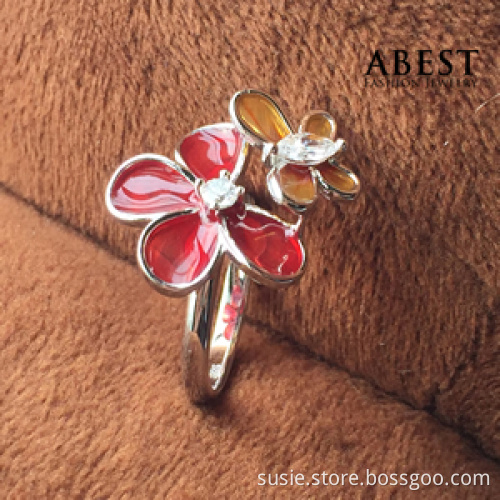 Fashion 925 Sterling Silver Butterfly Shape Color Enamel Ring Gift Design